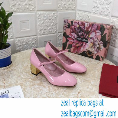 Dolce & Gabbana Heel 6.5cm Patent Leather Mary Janes Pink with DG Karol Heel 2021 - Click Image to Close